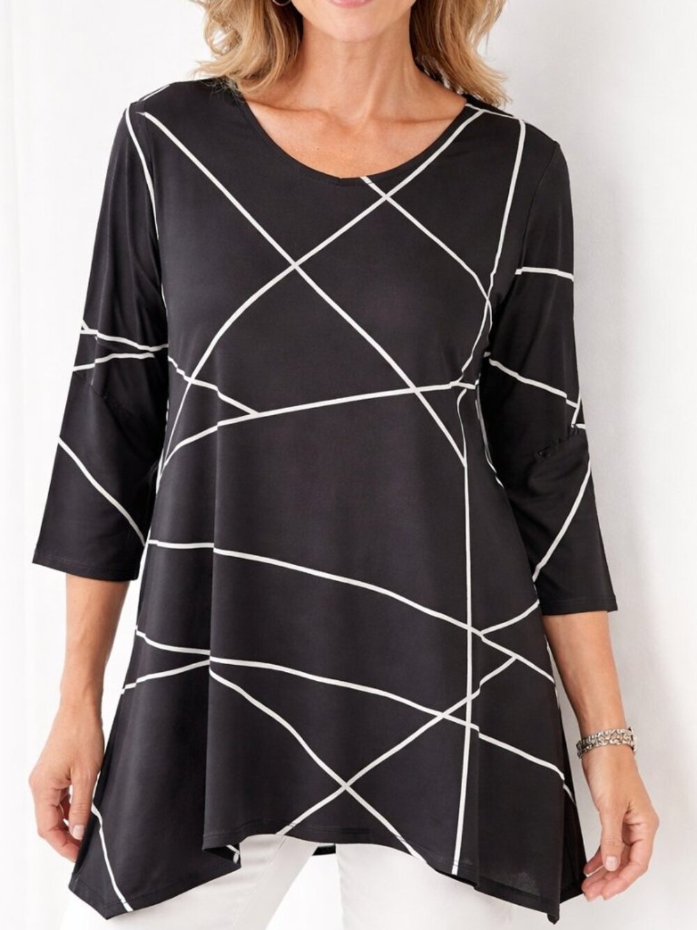 Alfani Tunic Top Womens Size M Black and White 3/4 Length Sleeves NEW WITH TAGS